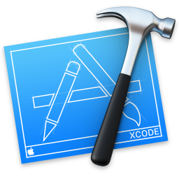 A blue blueprint with a hammer in
										  front depicting the the Xcode
										  Integrated Development Enviroment
										  application logo.